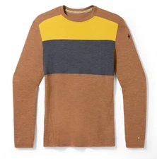 Smartwool Men’s XL Thermal Merino Base Layer Colorblock Crew Fox Brown Heather