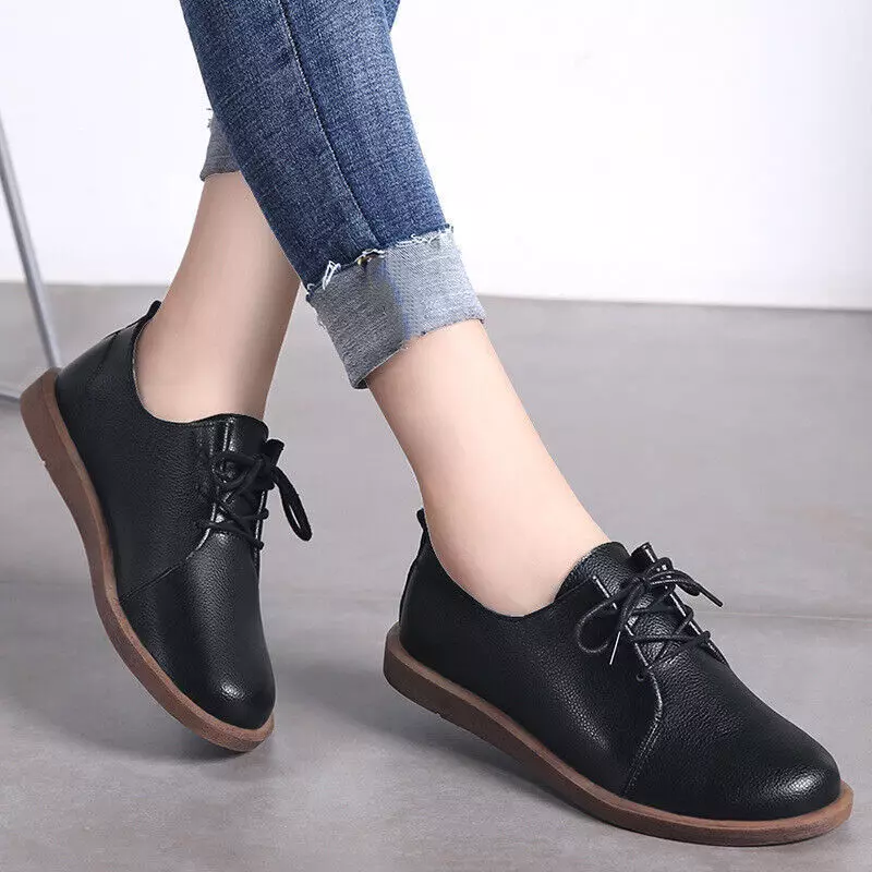 Woman Flat Shoes Women Leather Shoes Casual Shoes Lace Up Women
