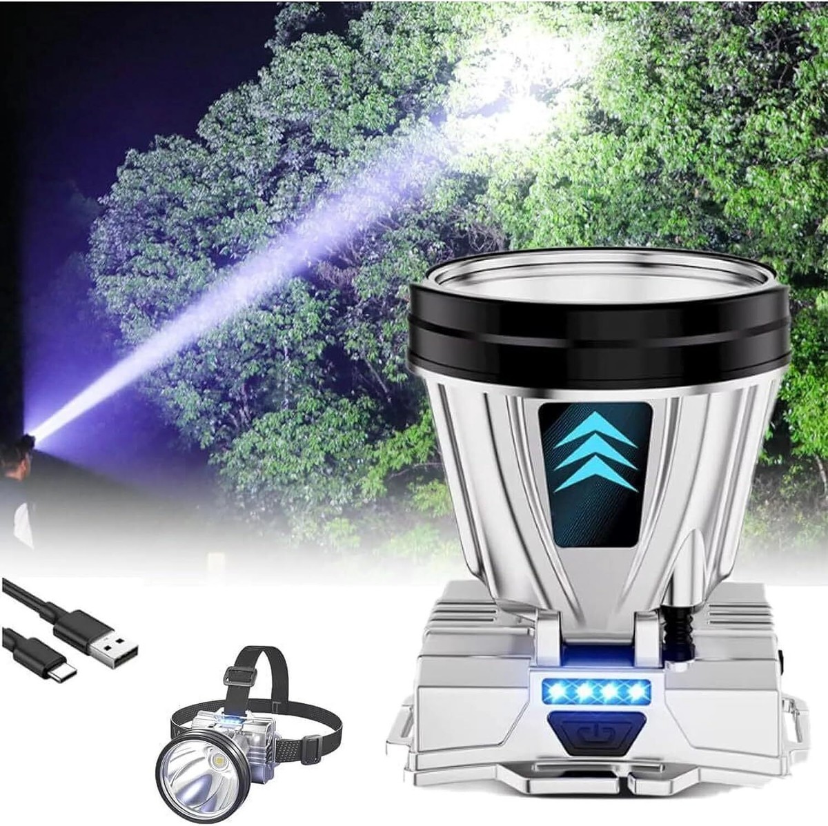 90000 Lumen Rechargeable LED Headlamp - Super Bright, Waterproof, 5W Power Source