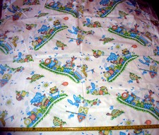 Vtg Childs Cotton Fabric Elephants Kangaroos Giraffes Trains 2 cuts 34x84 each