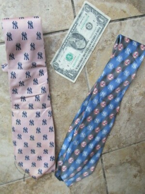 Lot of 2 Beautiful NEW YORK YANKEES Silk Ties, Yankees Logos, Eagles Wings, GIFT