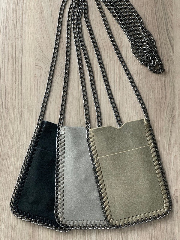 Crossbody Phone Pouch Holder Case Chain Trim Shaggy Deer Falabella