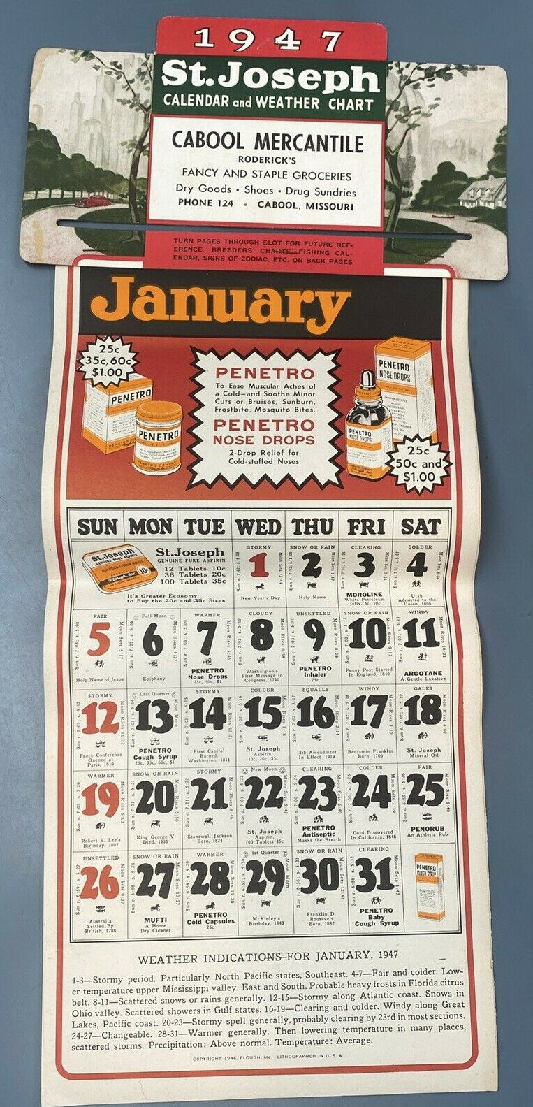 1947 Advertising Calendar St. Joseph Drug Co. Cabool Mercantile Cabool  Missouri | eBay