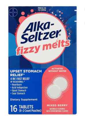 Alka Seltzer Fizzy Melts Dietary Supplement Antacid Mixed Berry Flavor, 16 Count
