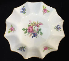 Rosina Trinket Dish Bone China England Floral Print Gold Trim Flowers Vintage 
