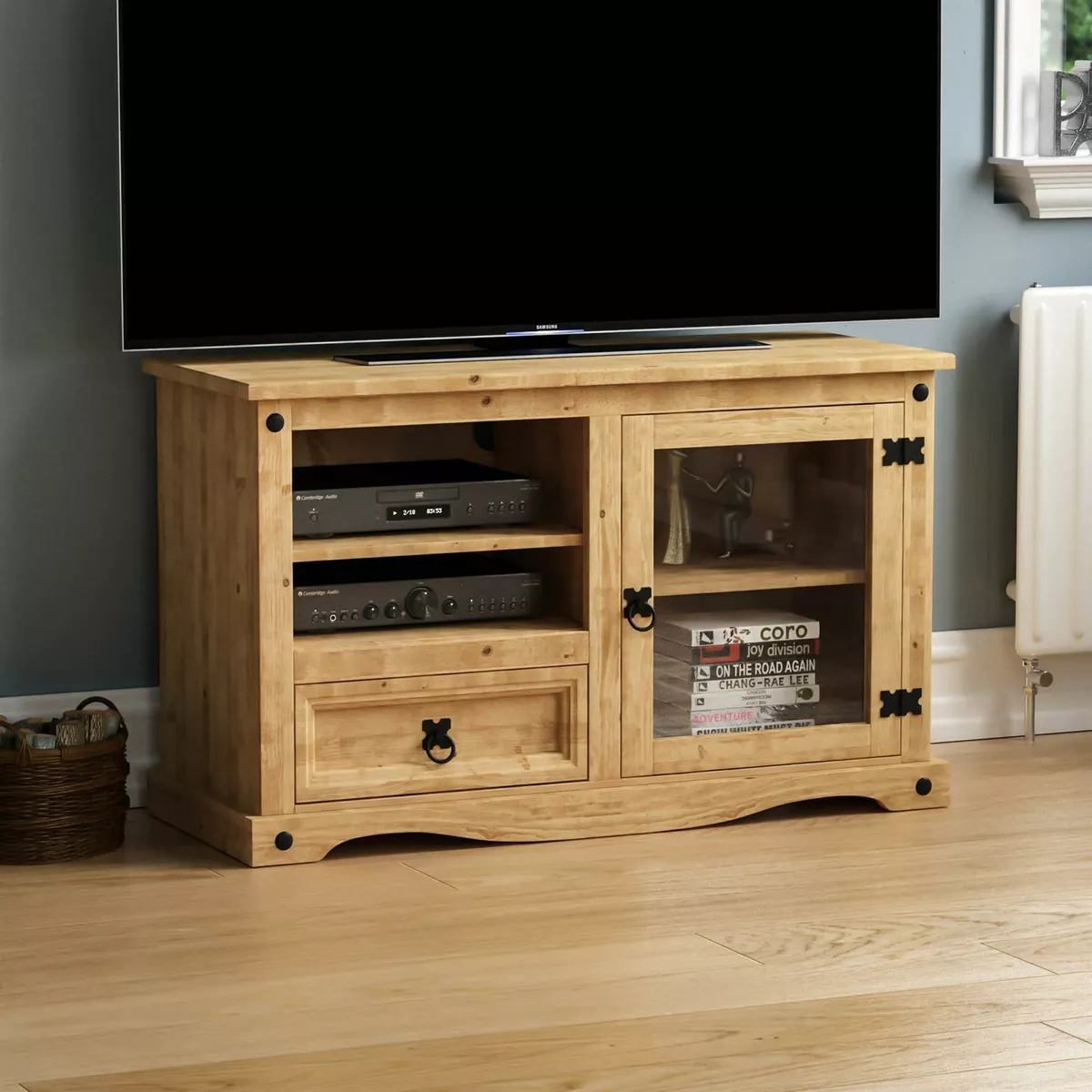 Corona Entertainment Unit TV Video Stand Mexican Solid Pine Wood Waxed Rustic
