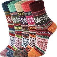 5 Pair Wool Socks - Vintage Winter Warm Wool Socks for Women, Soft Cozy Socks