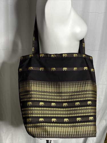Cartera Elefante Estampado Tribal Dorado Metálico Bordado Bolso Doble Cremallera Grande - Imagen 4 de 12