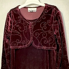Amy's Closet Dress Girls 6 Burgundy Red Velvet Sparkle Long Sleeve Party
