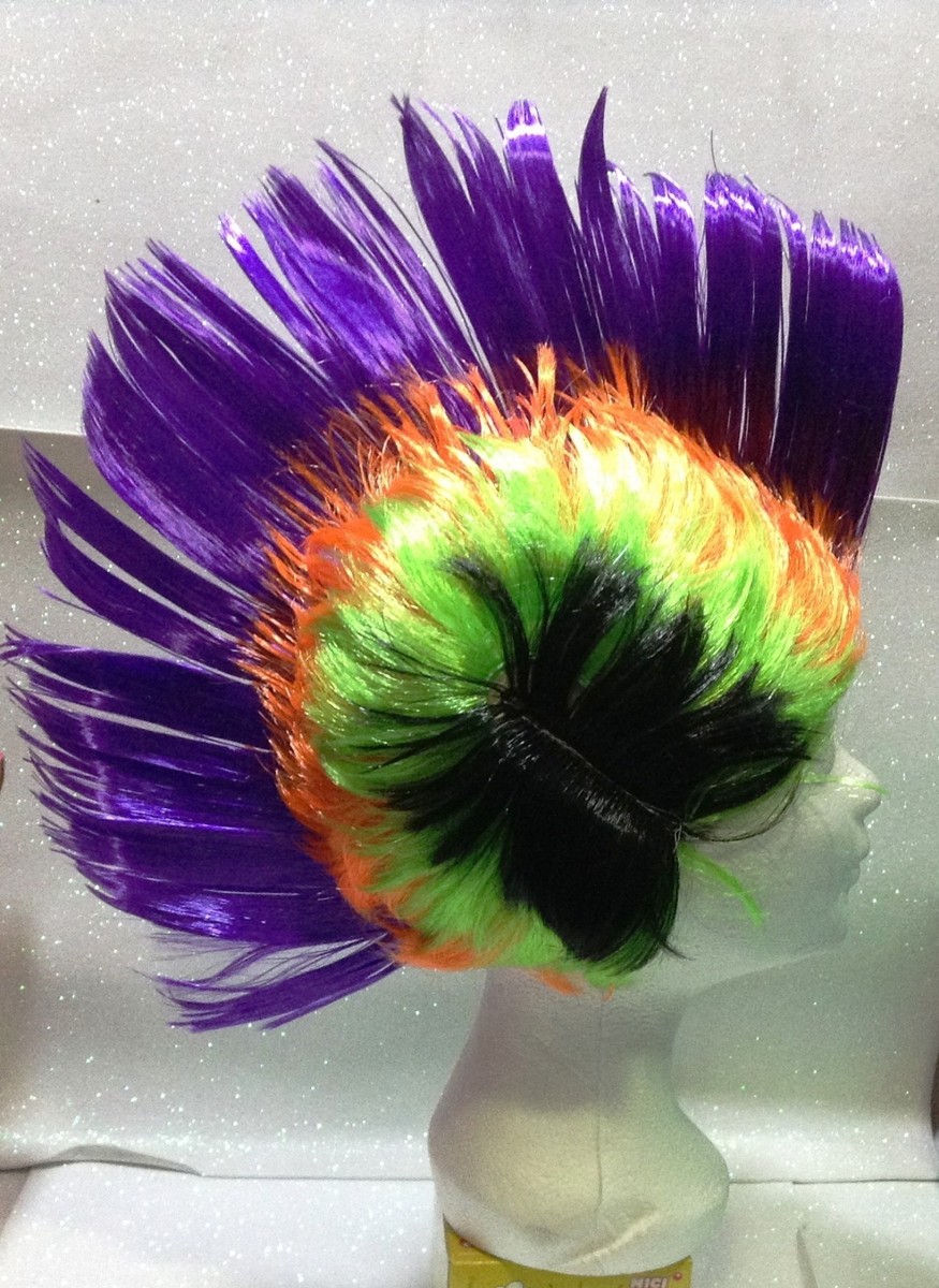 Parrucca Mohawk A Punta – Viola E Verde – Stile Punk – Adulto