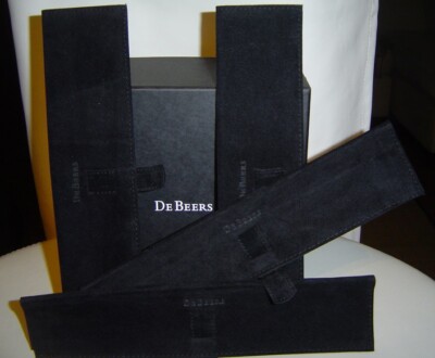 VINTAGE 1991 ''DEBEERS'' SET OF 4 BLACK SUEDE WATCH/BRACELET POUCHES LOGO EMBOSSED