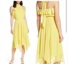 Eliza J Ruffle Halter Polka Dot Yellow Dress Handkerchief Hem Size 16