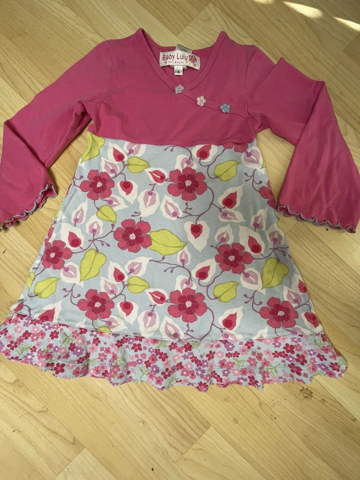 Girls 4 yr Boutique BABY LULU Ruffle Floral Dress Pink - Image 3 of 4