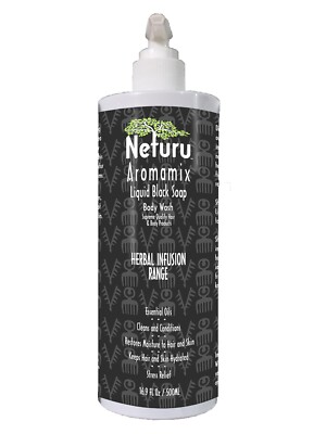 Afrikanische schwarze Seife flüssig 500ml mit Pfefferminze, Teebaum, Lavendel, Zimt