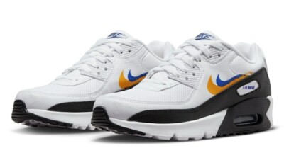 Nike Air Max 90 GS Double Swoosh White Black Gold Royal FJ4592-100 Unisex New