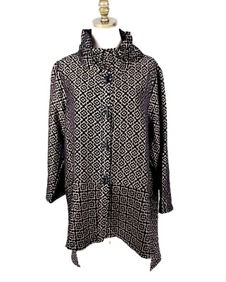 Anis A Artsy Jacket Womens Size XL Black Beige Damask Hi Low Fit & Flare