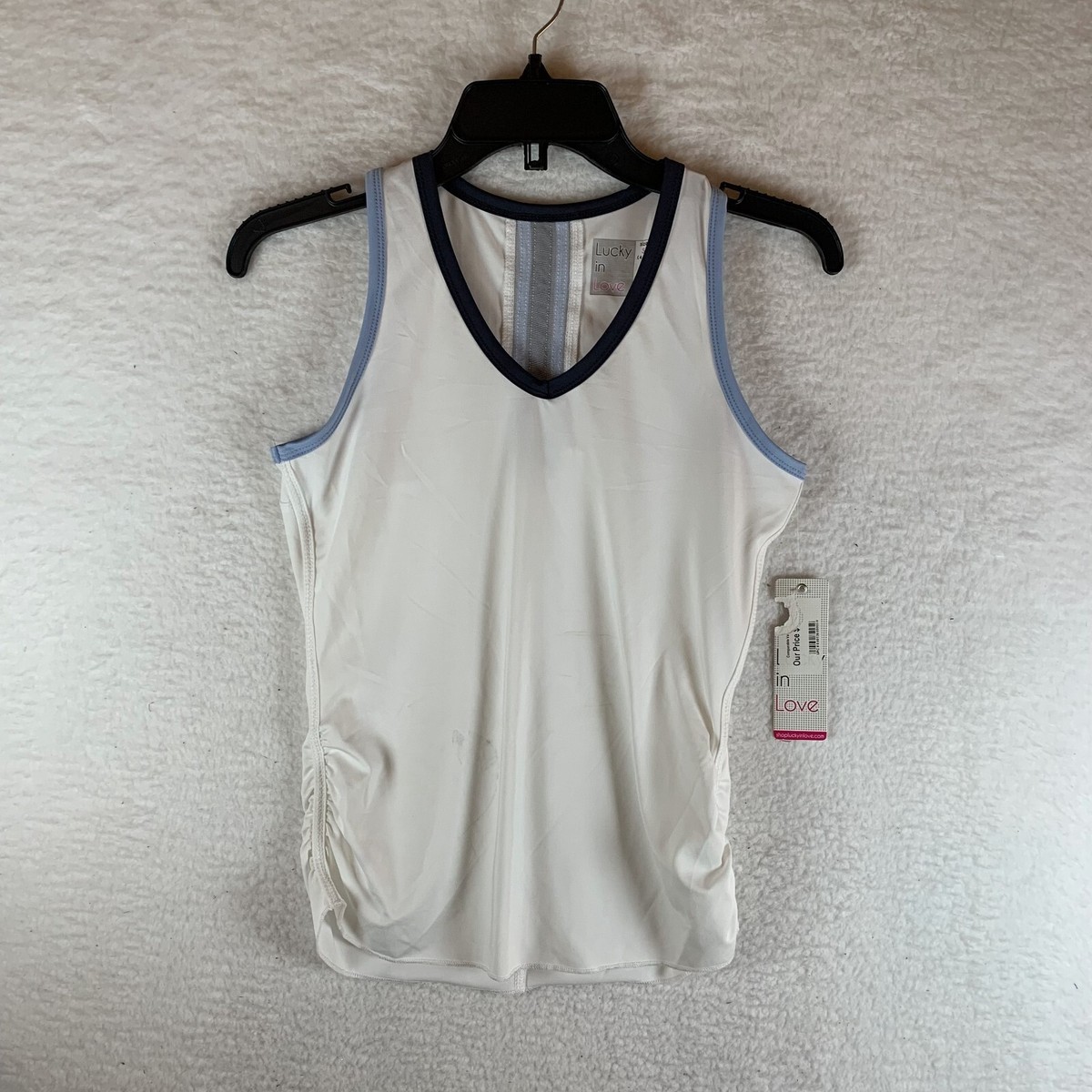 Lucky In Love Tennis Tank Top Girls Small White Semi-Fitted V-Neck