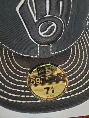 New Era Hat Milwaukee Brewers 59fifty with stickers 2006-2008 rare ball/glove - 第 5/10 張圖片