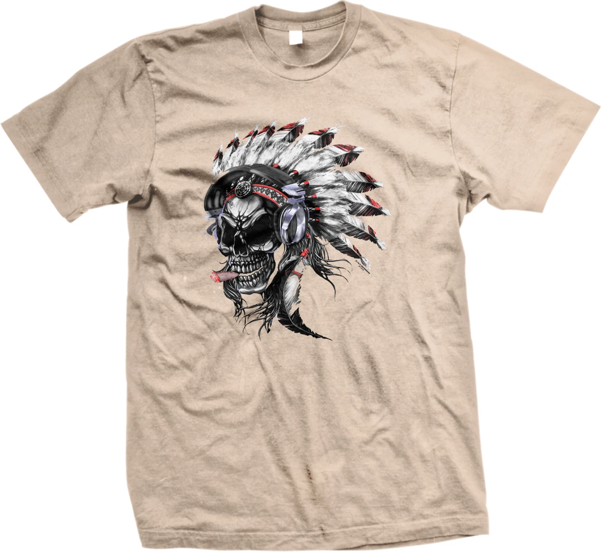 Native American Headdress Skull Cigar Headphones Chief Smoke Tribe Men's  T-Shirt | eBay