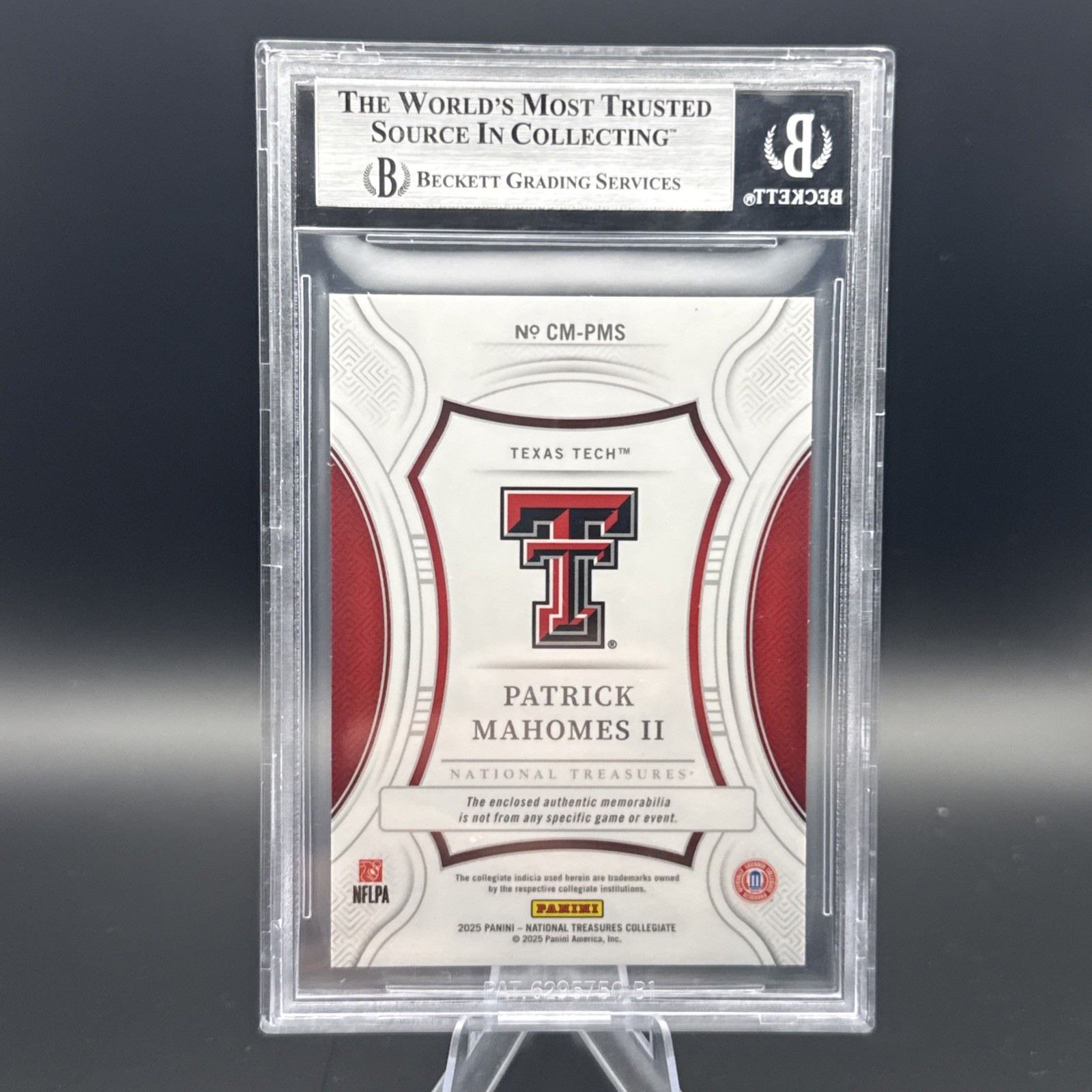 BGS 9 2025 National Treasures Collegiate - Patrick Mahomes - 1/10 view 2