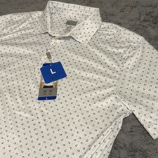 Greg Norman NWT Men's Play Dry ML75 Golf Polo Size L White Geometric Pattern