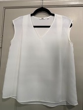 Women's White Medium Flowly V-Neck Short-Sleeve Tunic Blouse Uniqlo