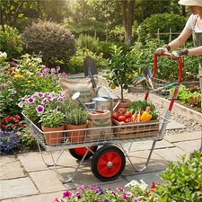 Heavy Duty Garden Utility Cart Outdoor Yard Lawn Trolley w/ Solid Rubber Wheels