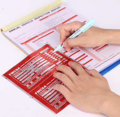 15 Pack DOT Vehicle Inspection Forms, 3 Ply Carbonless w Harboard + Red Stickers