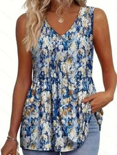 Ladies Sleeveless V Neck Tops Beach Summer Loose Shirts Cami Tank Vest Size 6-18