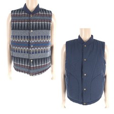 Pendleton Men Vest Reversible Wool Blend Button Up Blue Multi Size M