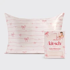KITSCH - Holiday Satin Pillowcase in Striped Bows