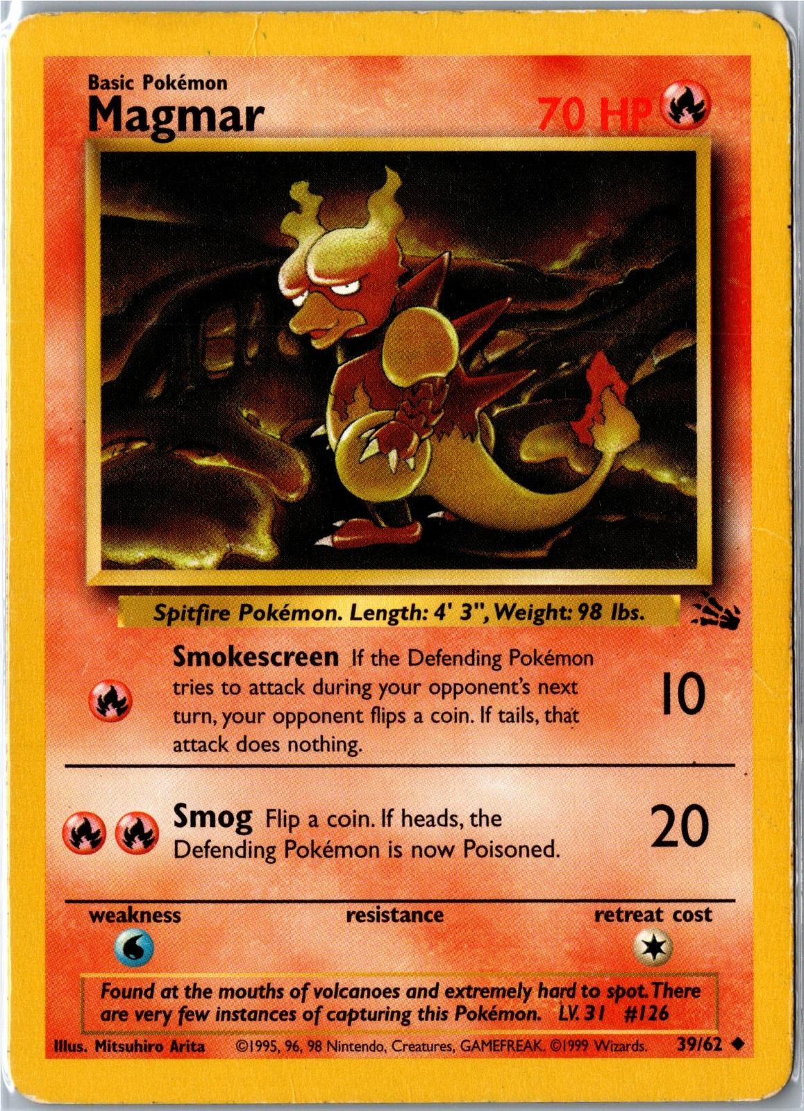 Pokemon Card - Magmar 39/62 Fossil Uncommon Unlimited Heavily Played