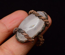 Rose Quartz Gemstone Copper Wire Wrapped Handmade Jewelry Ring Size 9.5