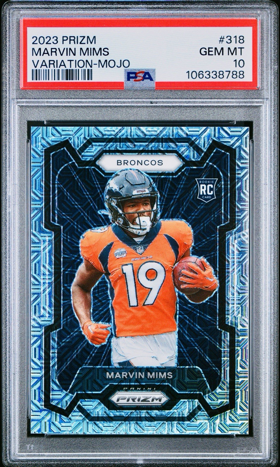 2023 Panini Prizm MARVIN MIMS Rookie Variation Mojo /25 Broncos RC #318 PSA 10