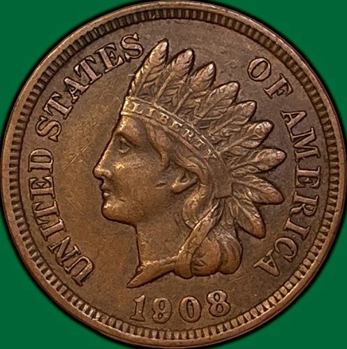 1908 Indian Head Cent Extremely Fine XF Coin #36096