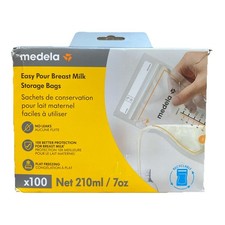 Medela Easy Pour Breastmilk Storage Bags 100 Count 7oz/210ml Disposable, Leakpro