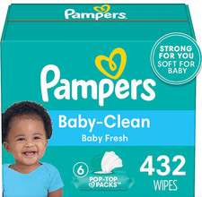 Pampers Baby Clean Wipes, Baby Fresh Scented, 72 Wipes/Pack, 6 Packs/Carton