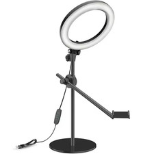 10.5 In. Black Ring Light with Overhead Camera Phone Mount Adjustable Stand for