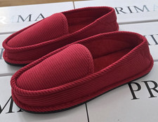 MEN'S RED CORDUROY HOUSE SHOES MOCCASIN SLIP-ON RED