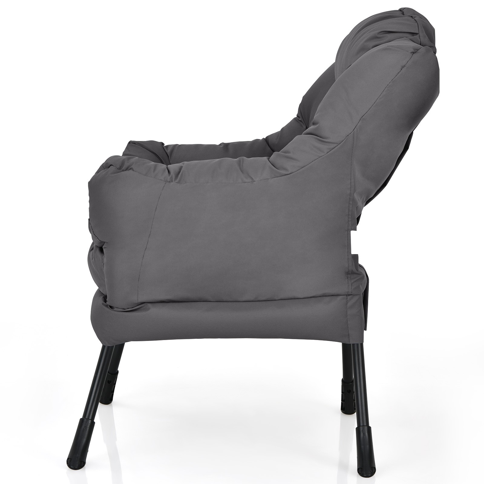 Costway Modern Polyester Fabric Lazy Chair Single Sofa Chair w/ Side Pocket Grey