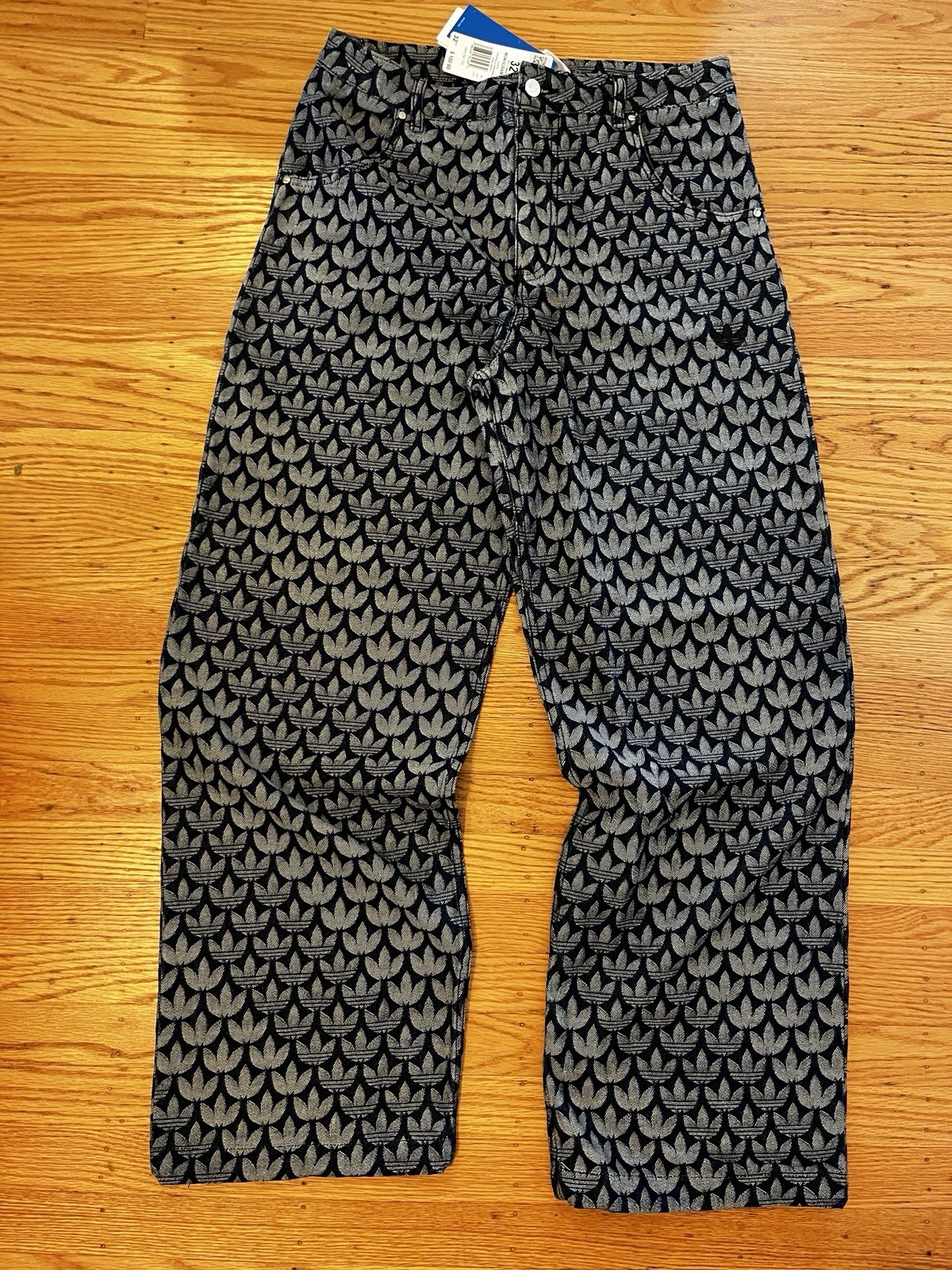 Adidas Originals Denim Loose Monogram Pants Size 32 NWT
