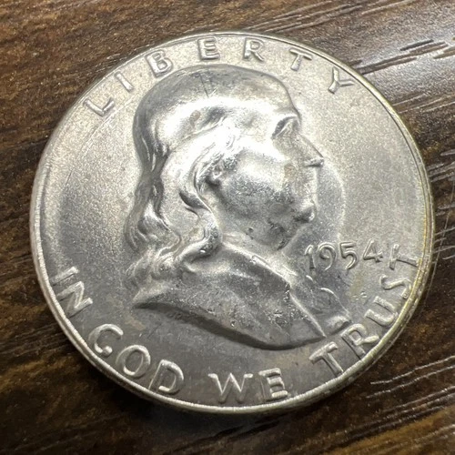 1954-S  BU Franklin Half Dollar Full Bell Lines Actual Coin.