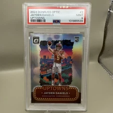 JAYDEN DANIELS PSA 9 2024 PANINI DONRUSS OPTIC #2 UPTOWNS ROOKIE RC SSP 378