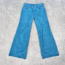 Vintage 70s JCPenney Bell Bottom Flare Teal Cotton Pants Womens 28x28