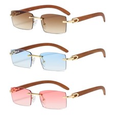 Heptagram Rectangle Fashion Rimless Sunglasses for Women Men Retro Trendy