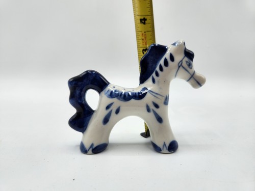 Gzhel Horse Pony Russian Hand Painted Blue & White Porcelain Vintage Figurine - Picture 4 of 5
