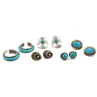 Southwest Sterling Turquoise MOP Sunburst Bearclaw Earrings Lot of 5 #S6110 3