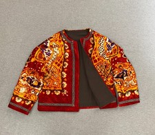 Vintage Uzbek Velvet Jacket /Handmade Boho Unisex Coat/Ethnic red yellow cloth