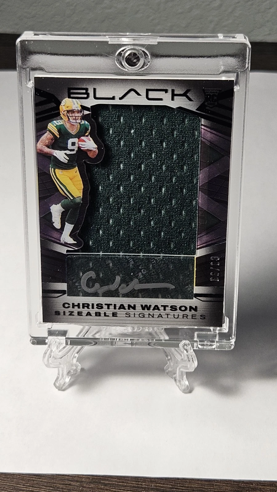 Christian Watson Panini Black Sizeable Signatures Rookie Jersey #SSRCWA Base