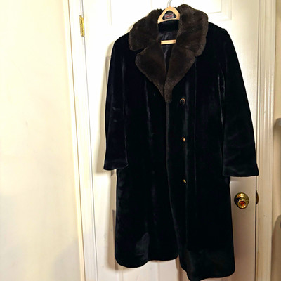 Fur Black Long Overcoat Womens 10 Fur Trim Collar Lined